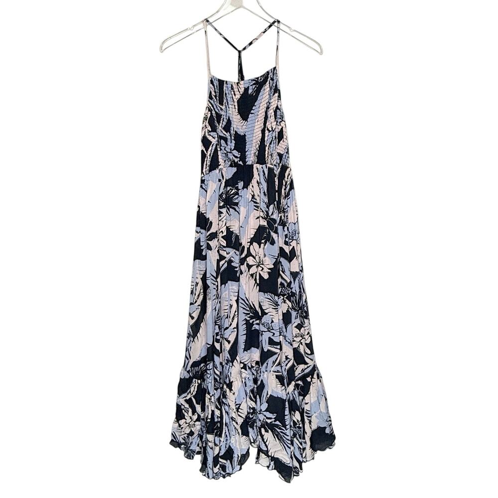 Free People Intimately Heat Wave Printed Maxi Dress L Smock Tropical Blue *flaw